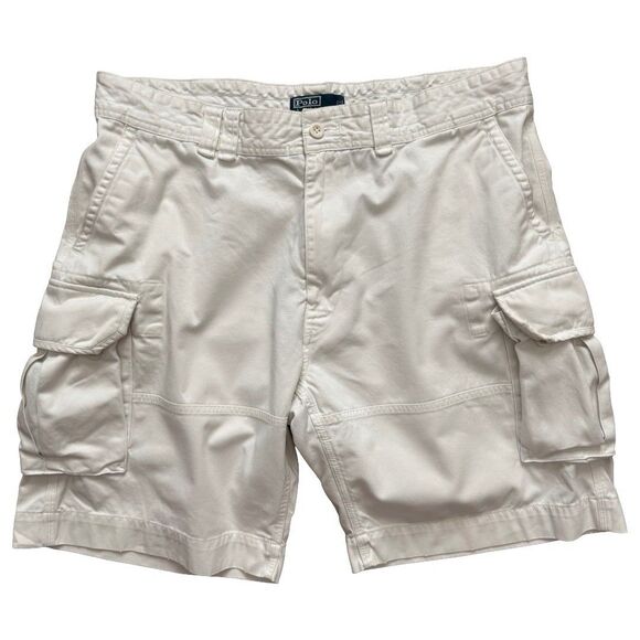 VTG Polo Ralph Lauren Cargo Shorts Mens 40 White Cotton Classic Fit Casual - Picture 1 of 9